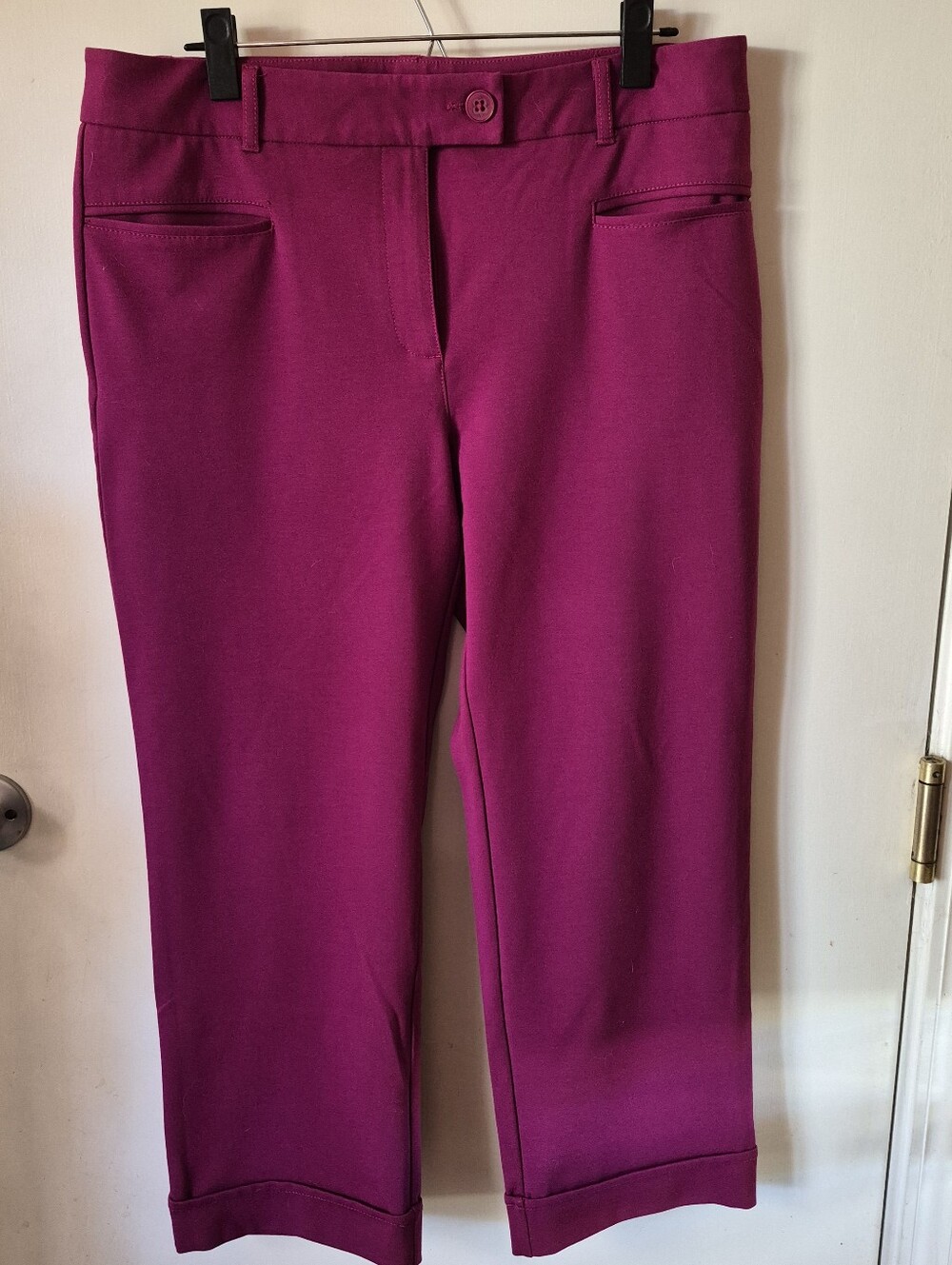 Betabrand DPYP Cropped Dress Pants Magenta Berry Purple Stretch Capri